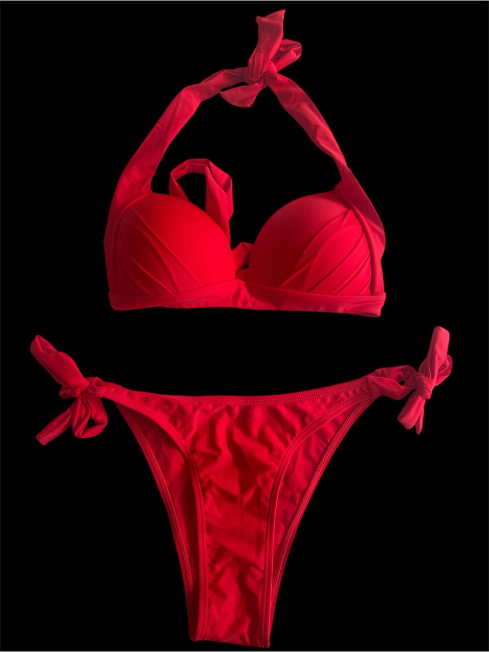 Red Tie-Shoulder Bikini Set - Women Swim